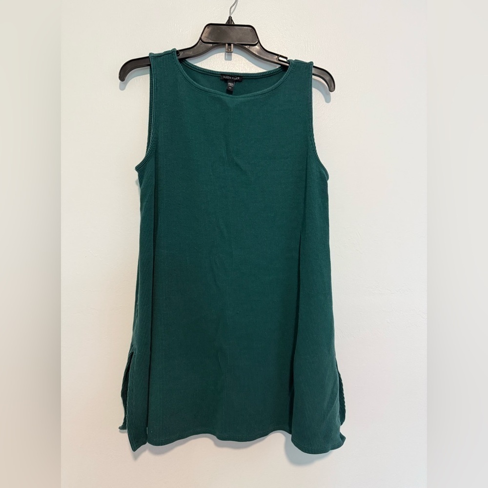 Eileen Fisher Ballet Neck Ribbed Tunic Green Knit S Long Sleeveless - Picture 2 of 7